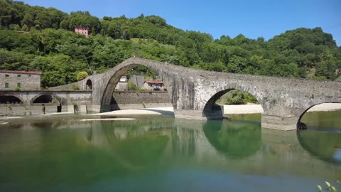 The Ponte della Maddalena (The Devil's Bridge) near Lucca, Italy Stock Footage 159916235