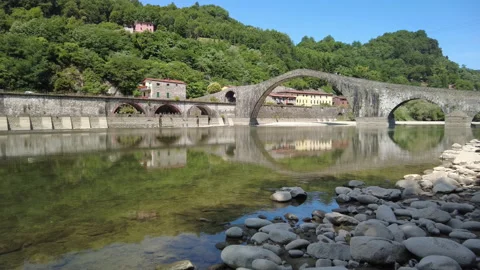 The Ponte della Maddalena (The Devil's Bridge) near Lucca, Italy Stock Footage 159916300