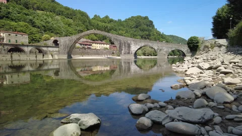 The Ponte della Maddalena (The Devil's Bridge) near Lucca, Italy Stock Footage 159916352