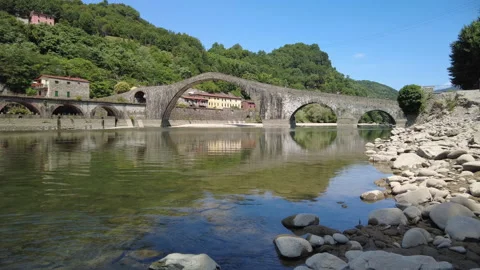 The Ponte della Maddalena (The Devil's Bridge) near Lucca, Italy Stock Footage 159917154