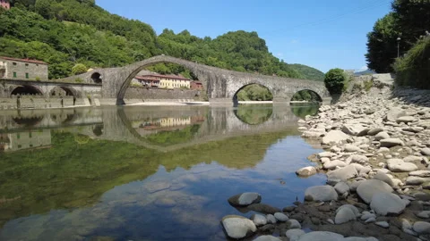 The Ponte della Maddalena (The Devil's Bridge) near Lucca, Italy Stock Footage 159917552