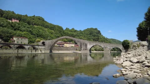 The Ponte della Maddalena (The Devil's Bridge) near Lucca, Italy Stock Footage 159937705