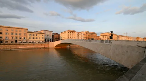 Ponte di Mezzo bridge over Arno river in the Pisa, Tuscany, Italy. Stock Footage 63395983