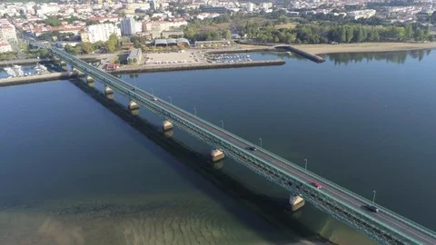 Ponte Eiffel (Eiffel Bridge) over Lima river in Viana Do Castelo, Portugal Stock Footage 120176879