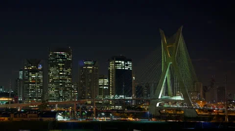 Ponte Estaiada bridge built over the Pinheiros River in the city of Sao Paulo Видео 26108350