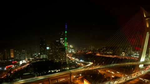 Ponte Estaiada bridge built over the Pinheiros River in the city of Sao Paulo Stock Footage 26253304