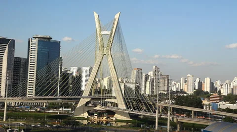 Ponte Estaiada bridge built over the Pinheiros River in the city of Sao Paulo Видео 28494088