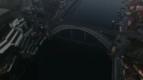 Ponte Luis 1 Bridge and Douro River at Sunrise, Aerial View Stock Footage 262685257