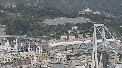 Ponte Morandi collapsed in Genova Stock Footage 94818480