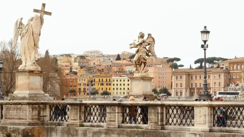 Ponte Sant'Angelo in Rome Stock Footage 95583650