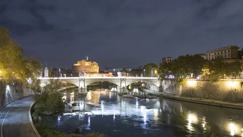 Ponte st angelo Bridge Rome and Castel Sant Angelo Stock Footage 85199237