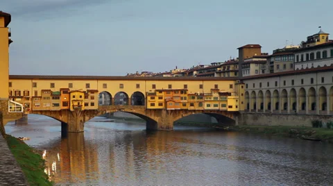 Ponte Vecchio and the Arno River in Florence, Tuscany, Italy Stock Footage 39351935
