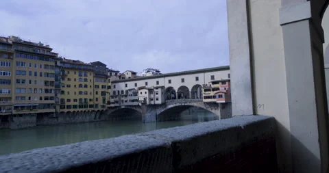 Ponte Vecchio and Arno River View from Historic Archway, Florence Italy Video stock 329767074