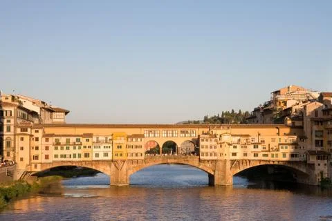 Ponte Vecchio Bridge in Evening Light in Florence, Italy Stock Photos
