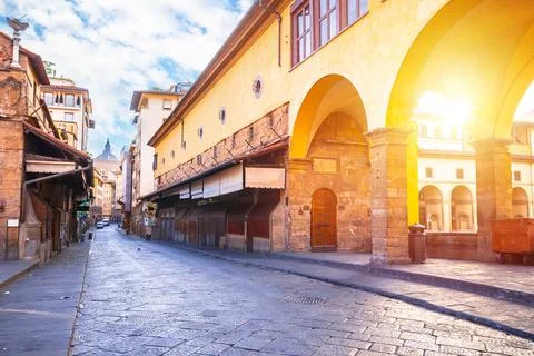 Ponte Vecchio bridge in Florence at sunset view Stock Photos