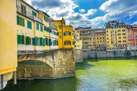 Ponte Vecchio Bridge Reflections Arno River Florence Tuscany Italy Stock Photos