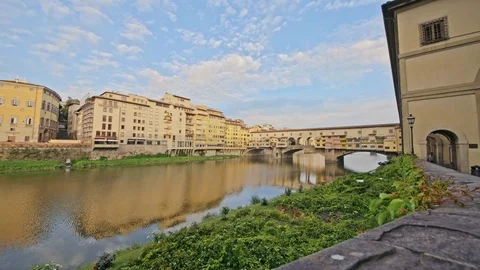 Ponte Vecchio bridge at sunset in Florence Stock Footage 75887637