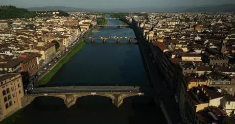 Ponte Vecchio in Florence, Arno River Aerial Stock Footage 272458109