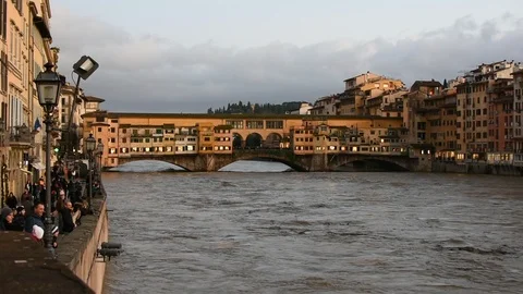 The Ponte vecchio is a medieval  bridge over the Arno River, in Florence, Italy. 스톡 동영상 122324816