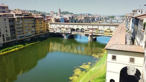 Ponte Vecchio (old bridge) over Arno river in Florence, Italy pano video Stock Footage 202169167
