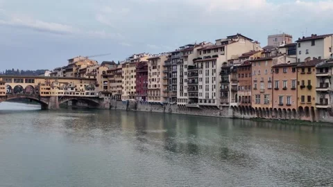 Ponte Vecchio - River View of Historic Buildings. Stock Footage 330195131