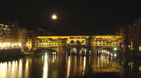 Pontevecchio night time lapse with full moon Stock Footage 66432543