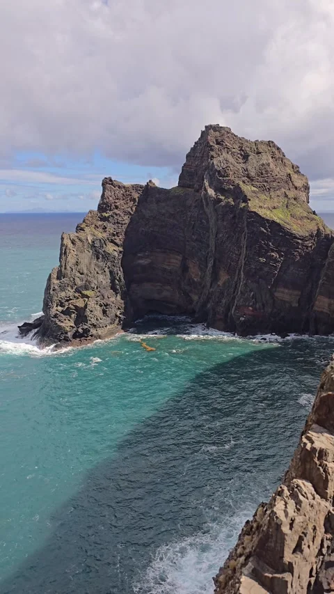 Ponto de Vista, admire Madeira’s Atlantic edge — jagged cliffs, roaring surf Stock Footage 310025341