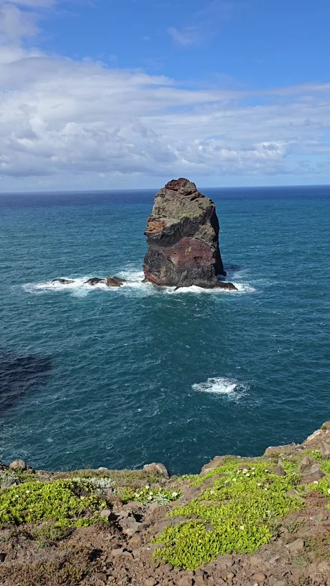 At Ponto de Vista on Madeira’s eastern tip, witness dramatic sea cliffs  Stock Footage 310025599