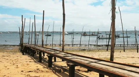 Pontoon on the beach 02 Stock Footage 8509442