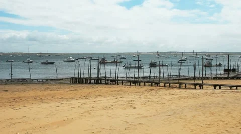 Pontoon on the beach 03 Stock Footage 8508673