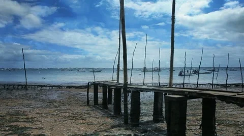 Pontoon on the beach Stock Footage 8509603