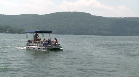 Pontoon boat with a canopy (1 of 2) Stock-Footage 10683729
