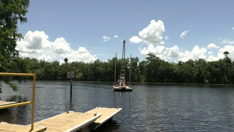 Pontoon crane on the river Stock Footage 156417700