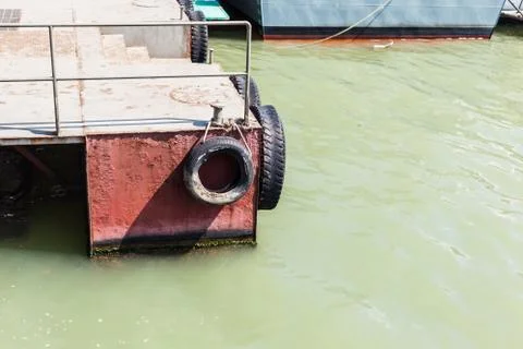 Pontoon with tyres Stock Photos