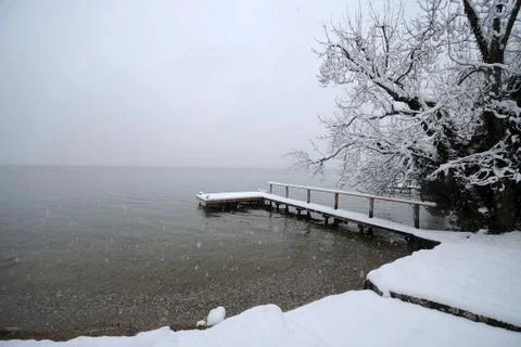 Pontoon under snow Stock Photos