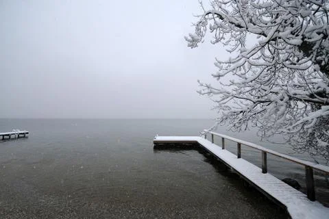 Pontoon under snow Stock Photos