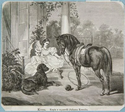 Pony Accord to the Watercolor of Juliusz Kossak. Shame from the Wieniec 18... Stock Photos