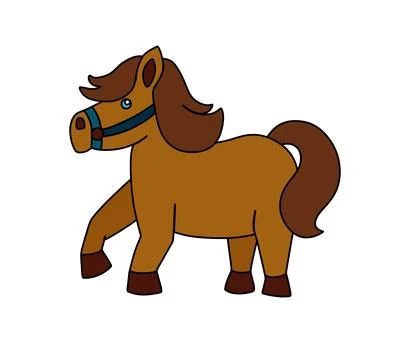 Pony character Vector color doodle illustration isolated on white Stock Illustration