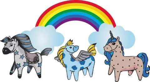 Pony Graphic rainbow Set. Vector Unicorn Collection Illustrazione stock