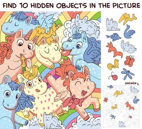 Pony pattern. Find 10 hidden objects in the picture Stock Illustration