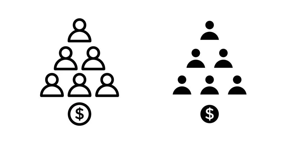 Ponzi scheme icon linear versions pack on white background Illustrazione stock