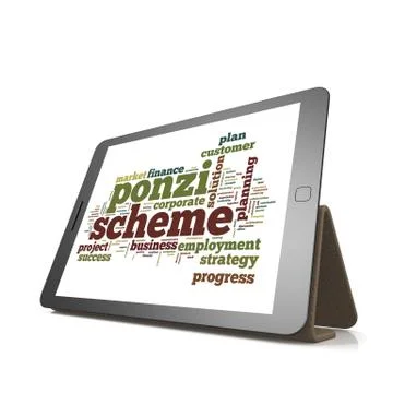 Ponzi scheme word cloud on tablet Stock Illustration
