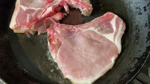 Pook Chops Frying Stock Footage 173183465