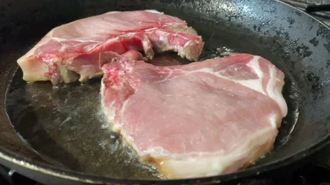 Pook Chops Frying Stock Footage 173194403