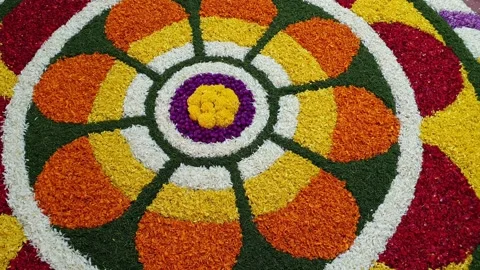 Pookalam Flower bed decoration Onam Kerala Stock Footage