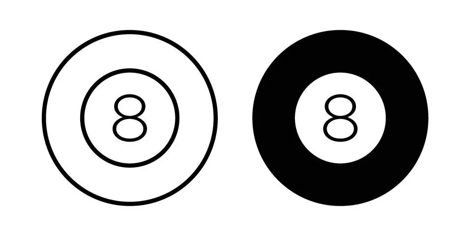 Pool 8 ball icon drawing lines. Silhouette style vector bundle Stock Illustration