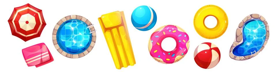 Pool accessories top view Illustrazione stock