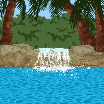 Pool and garden with palms Illustrazione stock