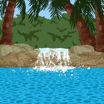 Pool and garden with palms イラスト素材