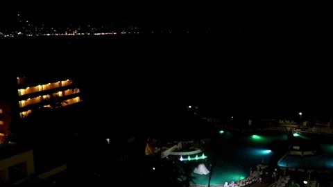 Pool and hotel, bay at night Stock Footage 81180754